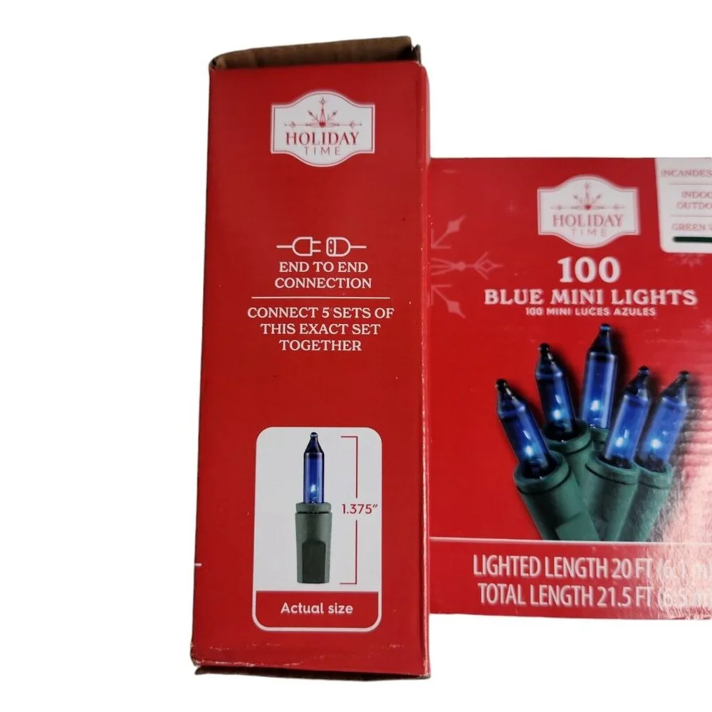 Holiday Time 100ct BLUE Mini String Lights Green Wire Indoor Outdoor 2 Boxes